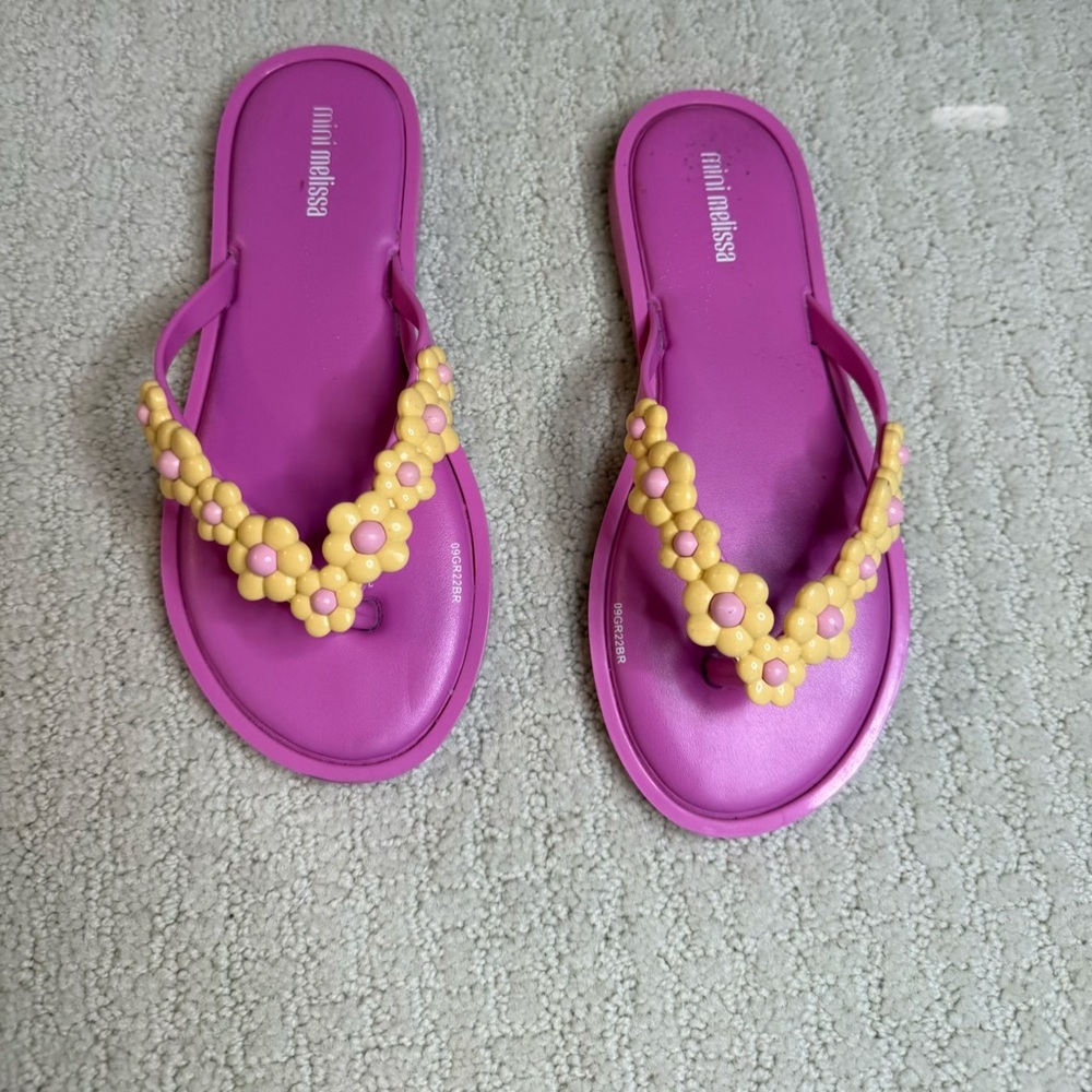 Mini Melissa Pink and Yellow Floral Flip Flops